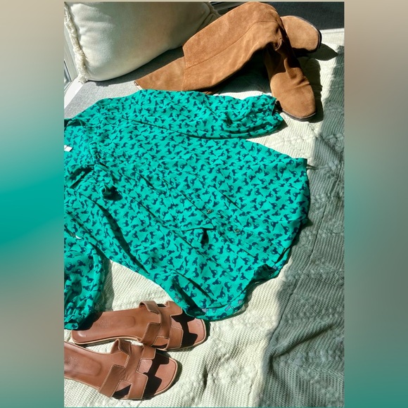 Xhilaration Emerald Green Tie-Neck Printed Blouse - Picture 5 of 6